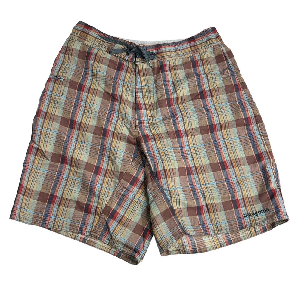 Patagonia Shorts Mens 31 Brown Tan Plaid Lightweight Nylon Casual Outdoor Hiking